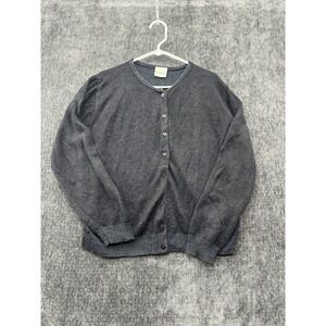 TR‎ Bentley Cardigan Sweater Womens Medium Gray Cotton Tight Knit Ribbed Winter